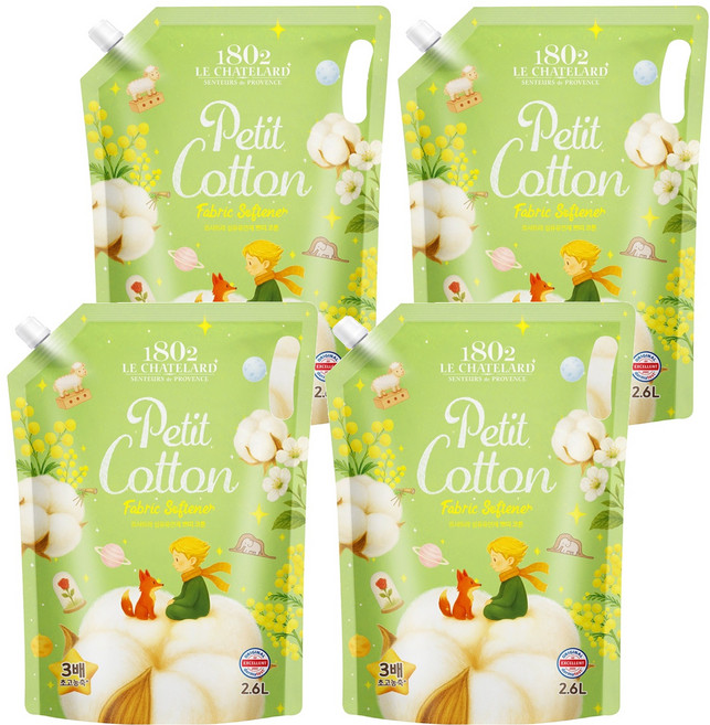 르샤트라1802 섬유유연제 쁘띠코튼 리필, 2.6L, 4개