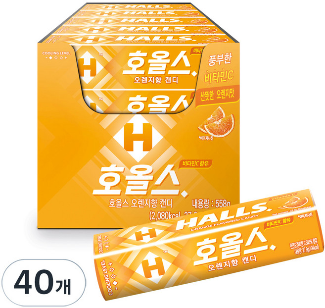 HALLS 涼爽喉糖 橘子口味, 27.9g, 40條
