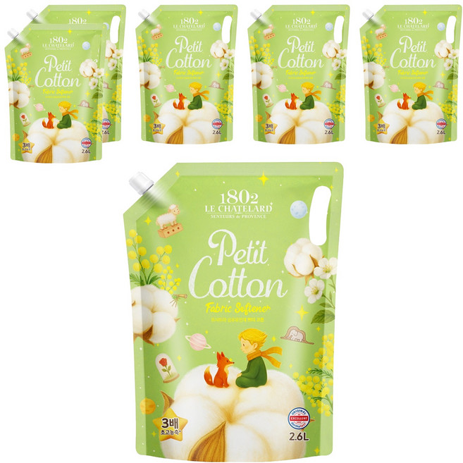 르샤트라1802 섬유유연제 쁘띠코튼 리필, 2.6L, 6개