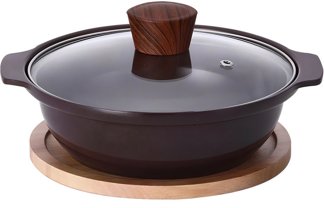 쿠킨 세라믹 인덕션 건강 뚝배기 냄비 + 나무 받침대, 20cm, 1개