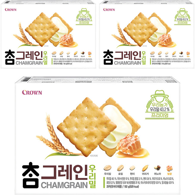 크라운 참그레인 우리밀, 192g, 3개