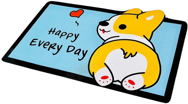 矽藻土軟地墊 加厚款 方形, 柯基HAPPY 藍色, 1個