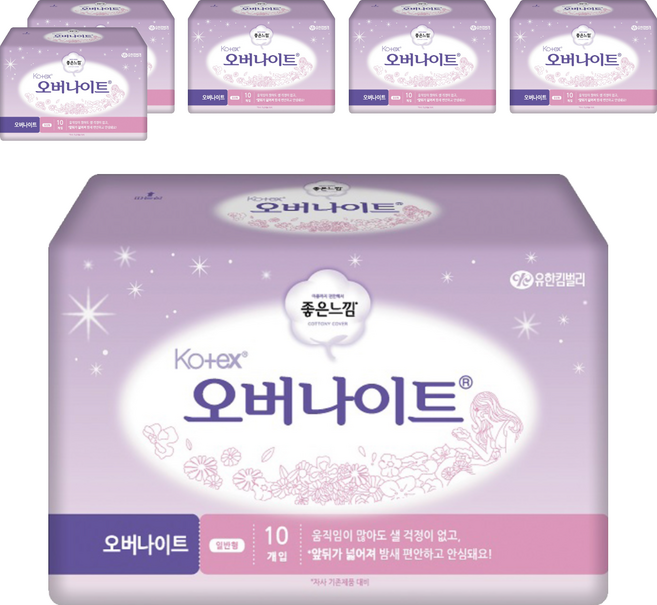 좋은느낌 코텍스 생리대 일반형, 오버나이트, 10개입, 6개