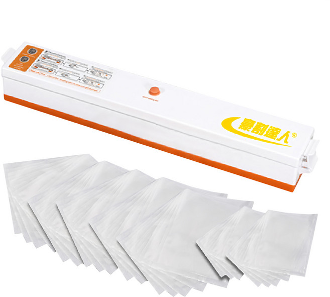 豪割達人 三代機 雙鍵x三段調溫抽真空機 附真空袋大 25個 + 小10個 橘色, LQL-08