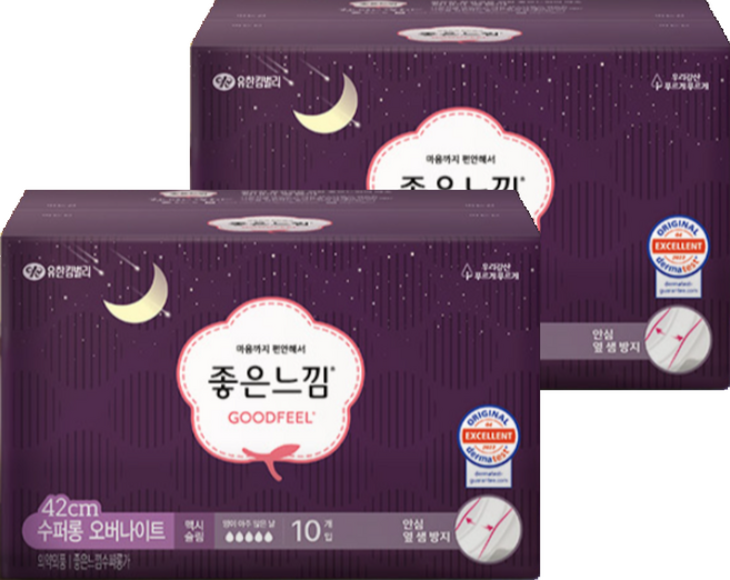 좋은느낌 에어핏쿠션 날개형 생리대, 오버나이트, 10개입, 2개