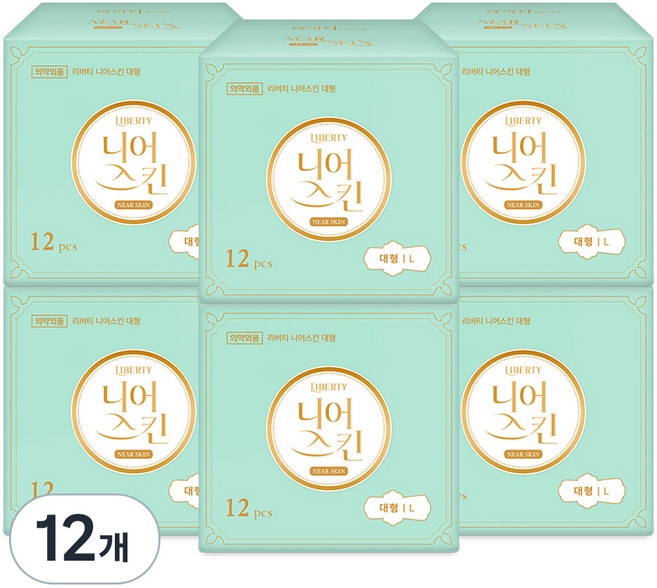 리버티 니어스킨 생리대 날개형, 대형, 12개입, 12개