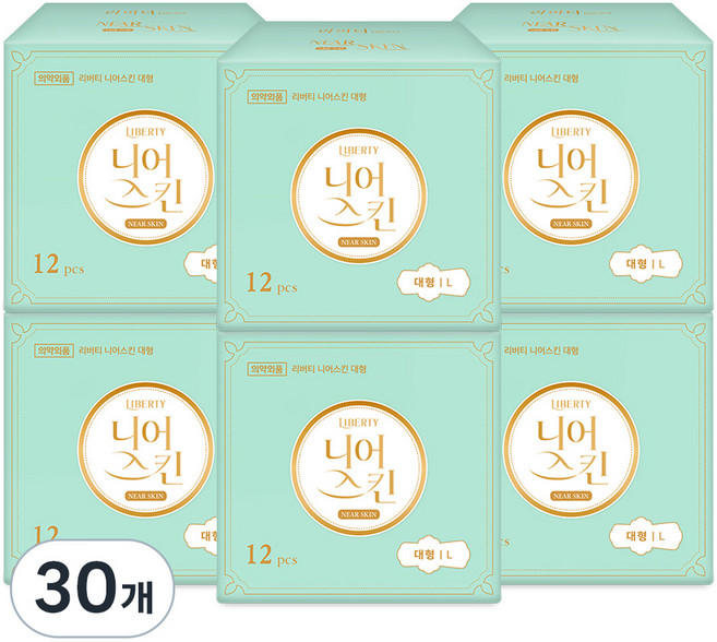 리버티 니어스킨 생리대 날개형, 대형, 12개입, 30개