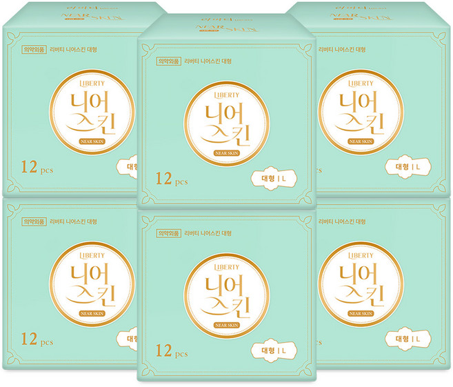 리버티 니어스킨 생리대 날개형, 대형, 12개입, 6개