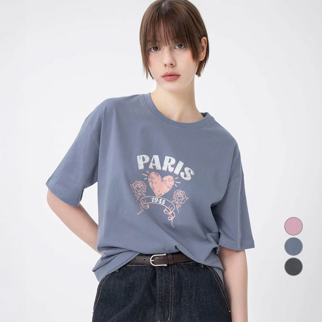 ELLE PARIS 여성용 루즈핏 Vintage Paris 반팔 티셔츠