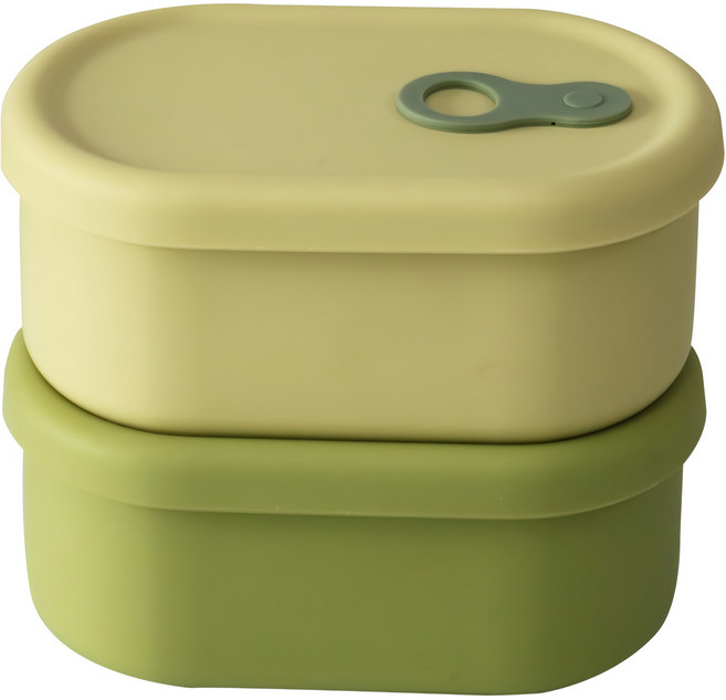 파미레 실리콘 스팀홀 용기 타원형 500ml, 올리브 + 라임, 2개