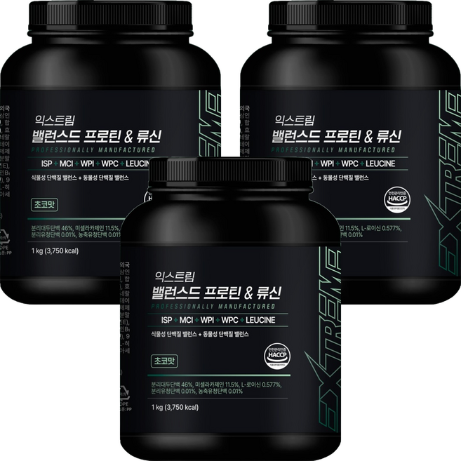 익스트림 밸런스드 프로틴 앤 류신 파우더, 1kg, 3개