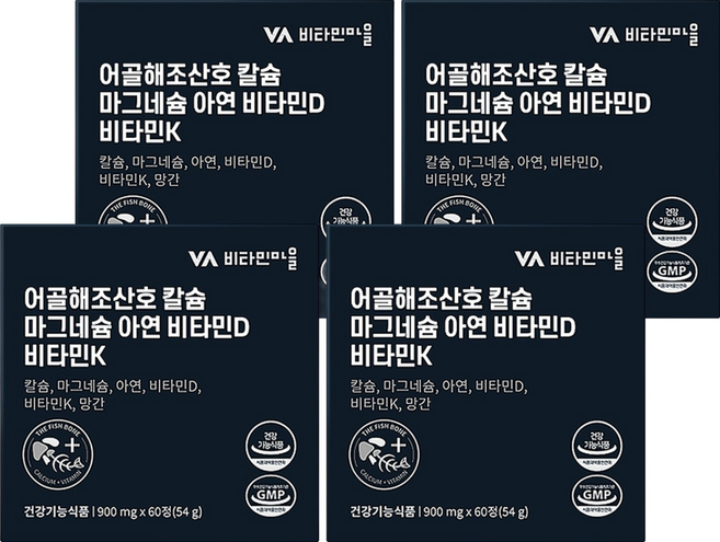 비타민마을 어골해조산호 칼슘 마그네슘 아연 비타민D 비타민K 54g, 4개, 60정