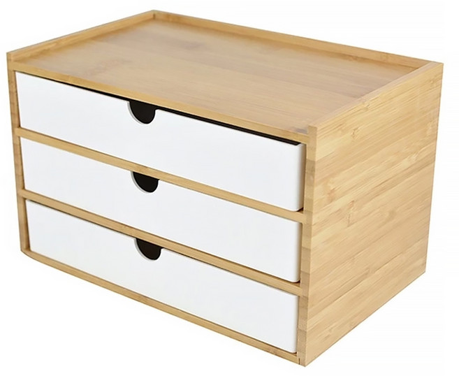 bebehome 多功能木質收納盒/北歐風收納盒 16 x 25 x 15.5cm 三層抽屜, 白色, 1個