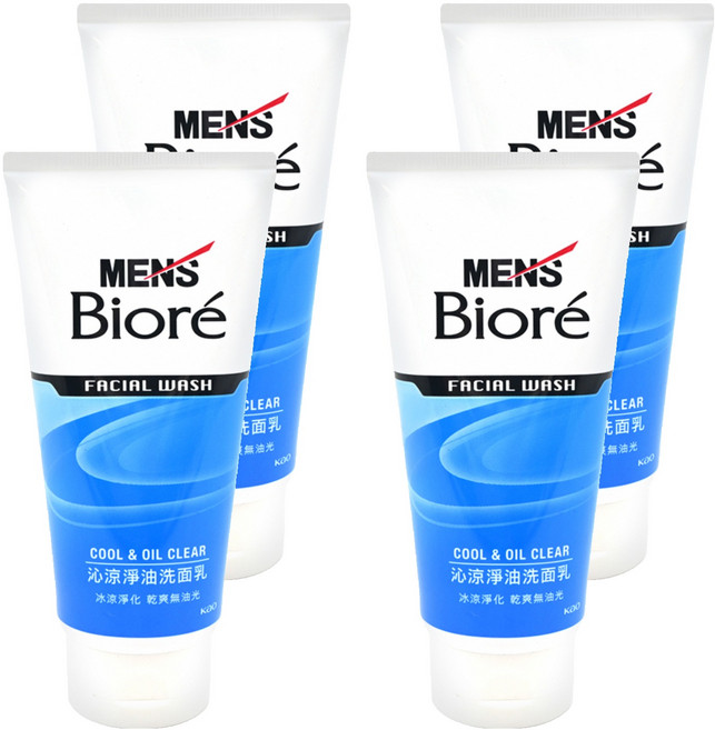 MEN's Biore 男性專用沁涼淨油洗面乳 沁涼淨化 乾爽無油光, 100g, 4條