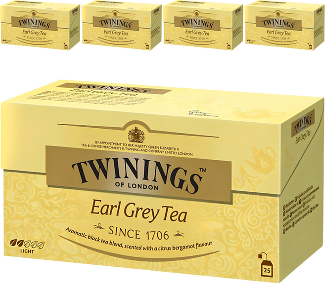 TWININGS 唐寧茶 盒裝伯爵紅茶茶包, 2g, 25包, 5盒