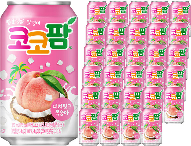 코코팜 피치핑크 복숭아, 340ml, 72개