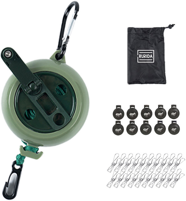 루리다 캠핑 휴대용 빨래줄 업그레이드형, 카키, 1세트