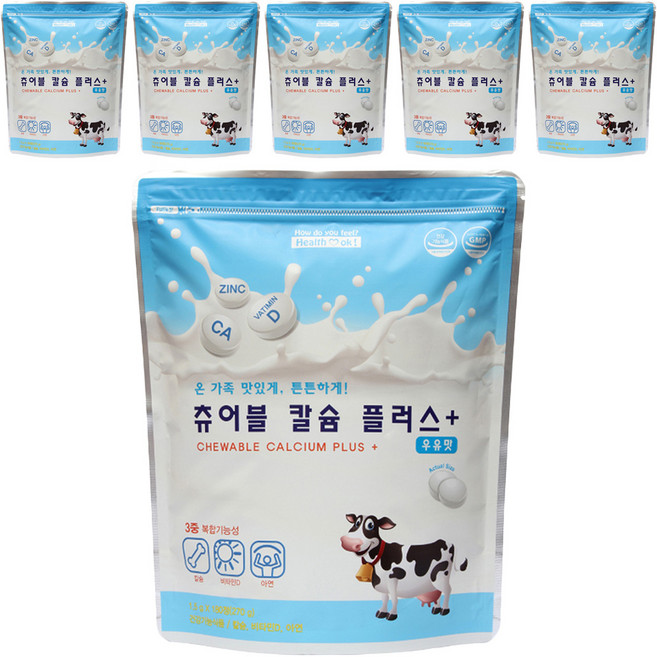 헬퍼장 츄어블 칼슘 플러스, 180정, 6개