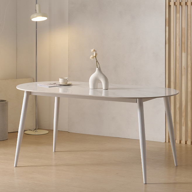 파로마 루미 1800 세라믹 타원 식탁 테이블 방문설치, 화이트, 6인용