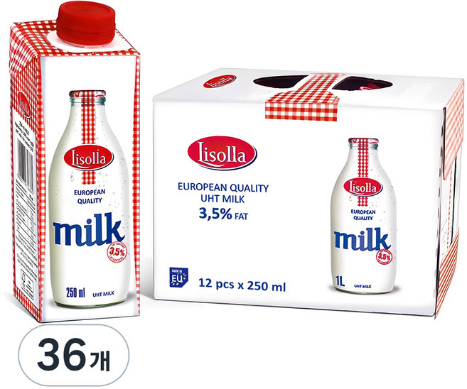 리솔라 멸균우유, 250ml, 36개