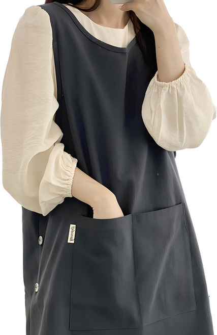 한스데이 국내 제조 10수 단추형 앞치마, 차콜, 1개