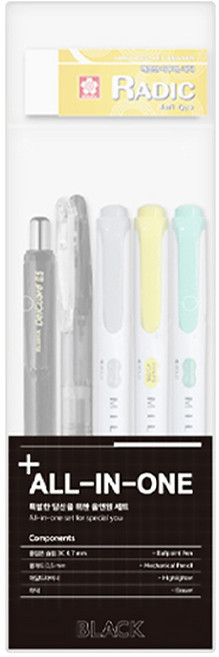 ZEBRA 斑馬牌 All-in-one套裝 原子筆+自動筆+螢光筆+擦膠, 多色, 1組