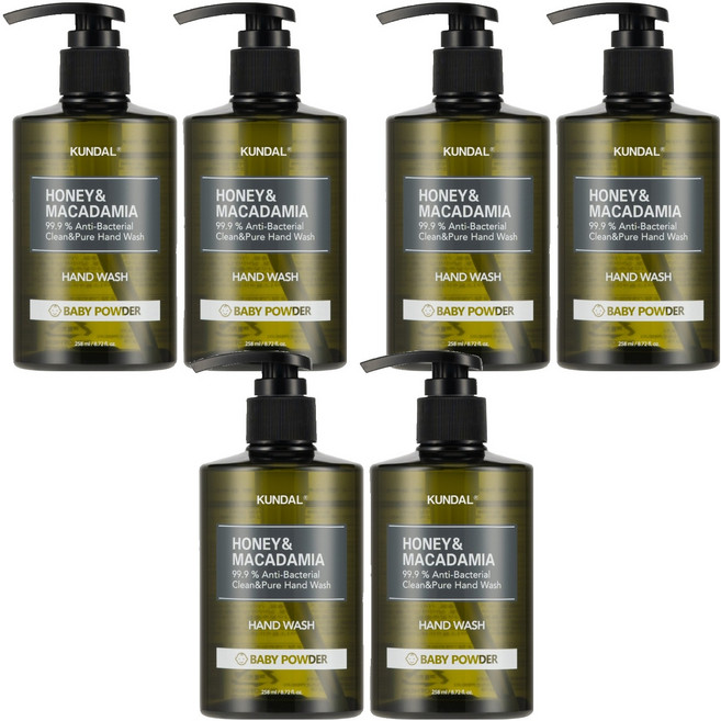 쿤달 허니 앤 마카다미아 클린 앤 퓨어 핸드워시 베이비파우더, 258ml, 6개