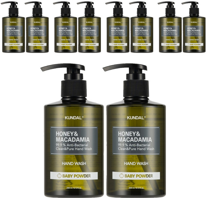 쿤달 허니 앤 마카다미아 클린 앤 퓨어 핸드워시 베이비파우더, 258ml, 10개
