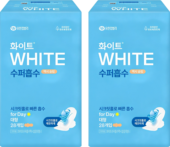 화이트 수퍼흡수 맥시 슬림 생리대 날개형, 대형, 28개입, 2개