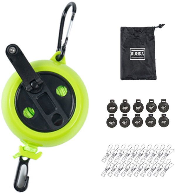 루리다 캠핑 휴대용 빨래줄 업그레이드형, 라임, 1세트