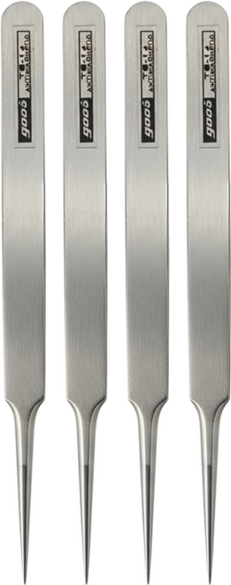 gooi 無磁性不鏽鋼防滑鑷子4件組 超細型 110mm, 1組, 銀色