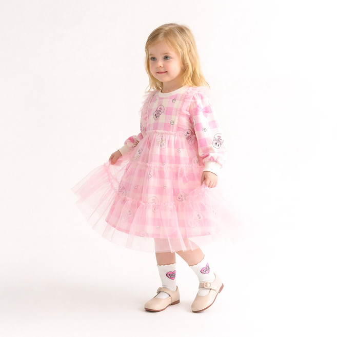 Esther Bunny Little Darling 格紋蝴蝶結層次紗質洋裝