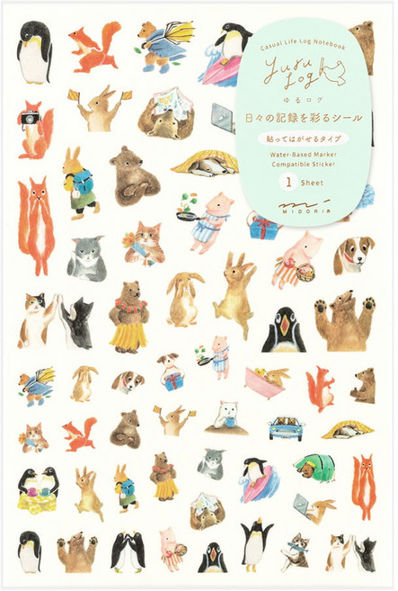 日本 MIDORI Yuru Log貼紙, 1張, 動物 白色