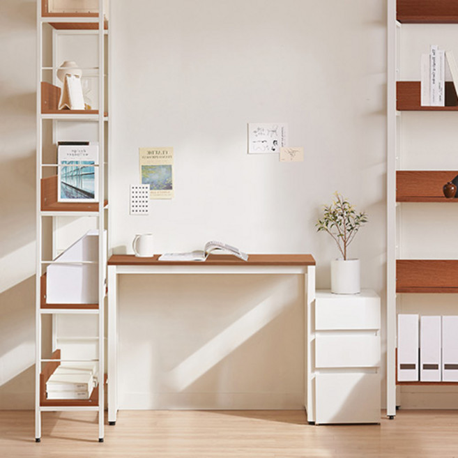 윌로우 플로우 철제 컴퓨터 책상 방문설치, 프렌치오크 + 화이트