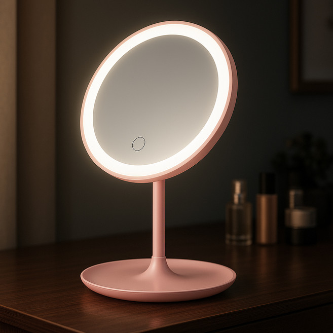 코지웰 LED 스마트 조명 IP1003 탁상거울, 핑크