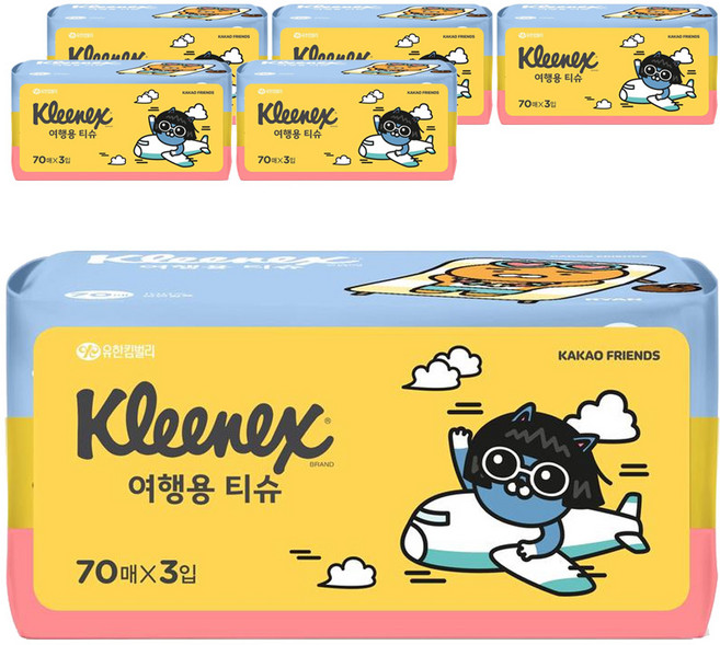크리넥스 카카오 여행용 티슈, 210매, 6개