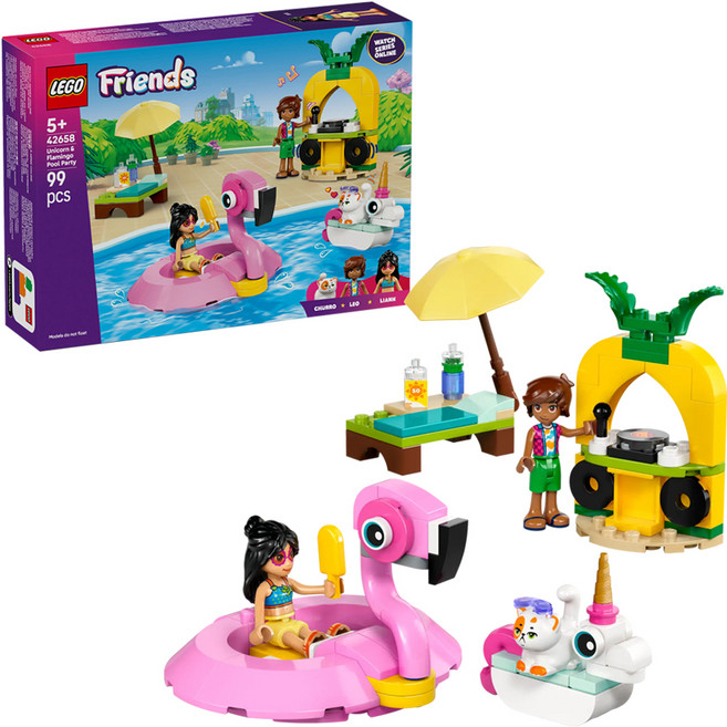 LEGO 樂高 Friends 好朋友系列 獨角獸和紅鶴泳池派對 42658 積木玩具, 1盒