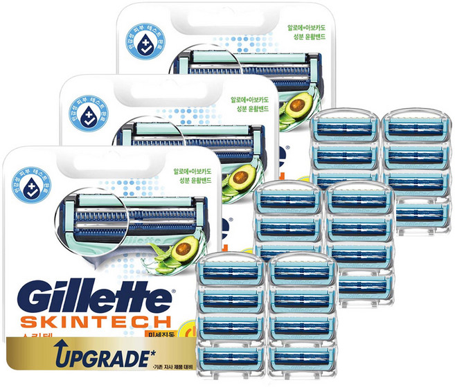 신형 질레트 스킨텍 파워 면도날, 8개입, 3개