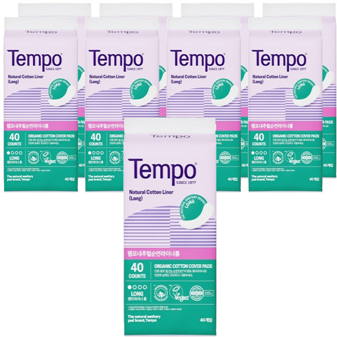 템포 내추럴 순면 팬티라이너, 롱, 40개입, 9개
