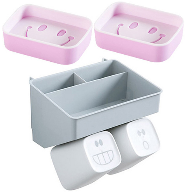 더자카 스마일 수납 칫솔걸이 & 비누케이스, Y217LBBT263, 1세트