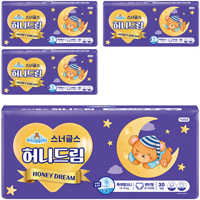 스너글스 허니드림 팬티형 기저귀 남녀공용, 특대형(XL), 480매