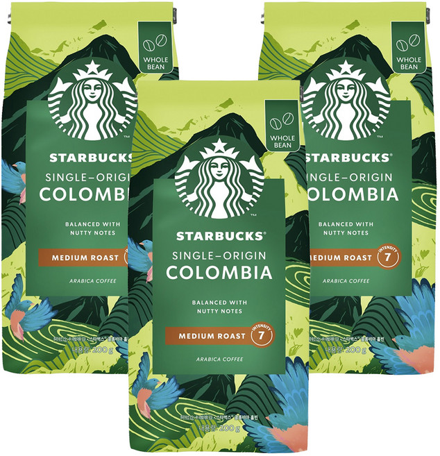 STARBUCKS 星巴克 特選系列 哥倫比亞單品咖啡豆, 咖啡豆(無研磨), 200g, 3包