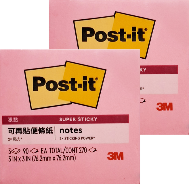 3M Post-it 利貼 狠黏便條紙 654_3SS_3 76.2x76.2mm, 粉色, 270張, 2組