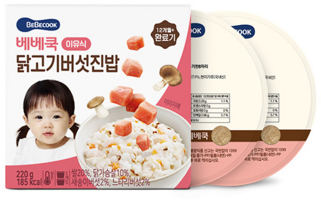 베베쿡 완료기 닭고기버섯진밥 실온이유식 2p, 혼합맛(닭고기/버섯), 220g, 1개