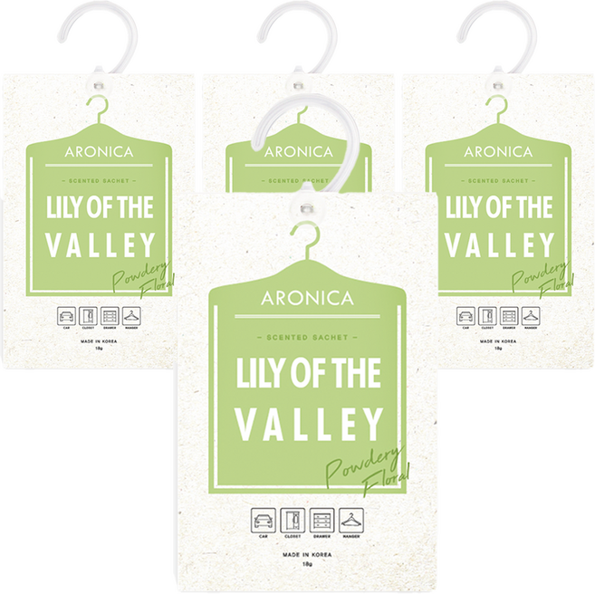 아로니카 센티드 샤쉐 옷걸이형 옷장 방향제 본품, 18g, 4개, 릴리오브더밸리