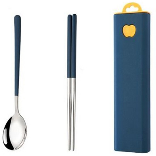 마이민 깔끔한 스텐수저세트, 네이비, 숟가락 + 젓가락 + 케이스, 1개