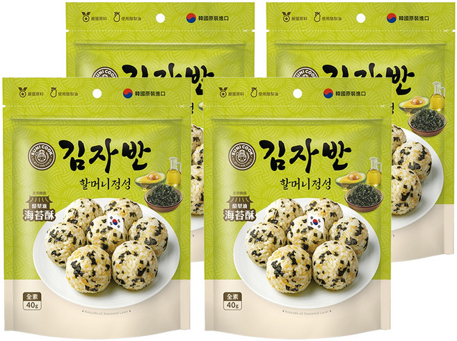 SUNI COOK 順伊奶奶 韓國酪梨油海苔酥, 40g, 4個