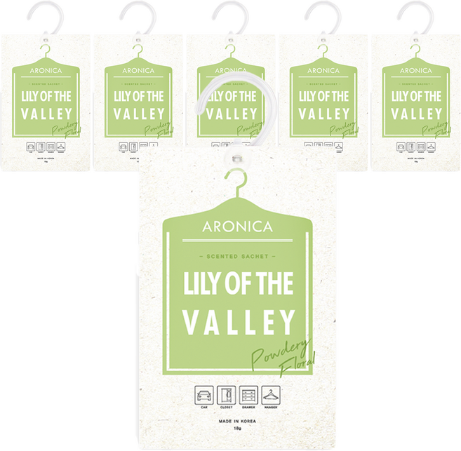 아로니카 센티드 샤쉐 옷걸이형 옷장 방향제 본품, 18g, 6개, 릴리오브더밸리