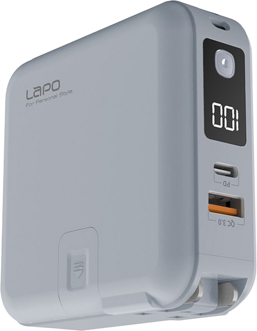 LaPO 2代新升級 22.5W 自帶線/磁吸 雙孔輸出多功能無線充行動電源 10000mAh Type-C/USB-A 原廠保固, WT-03CM, 灰色