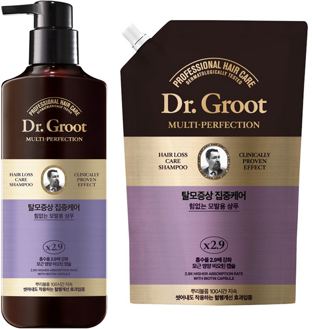닥터그루트 탈모증상 집중케어 멀티퍼펙션 힘없는 모발용 샴푸 330ml + 리필 330ml 세트, 1개